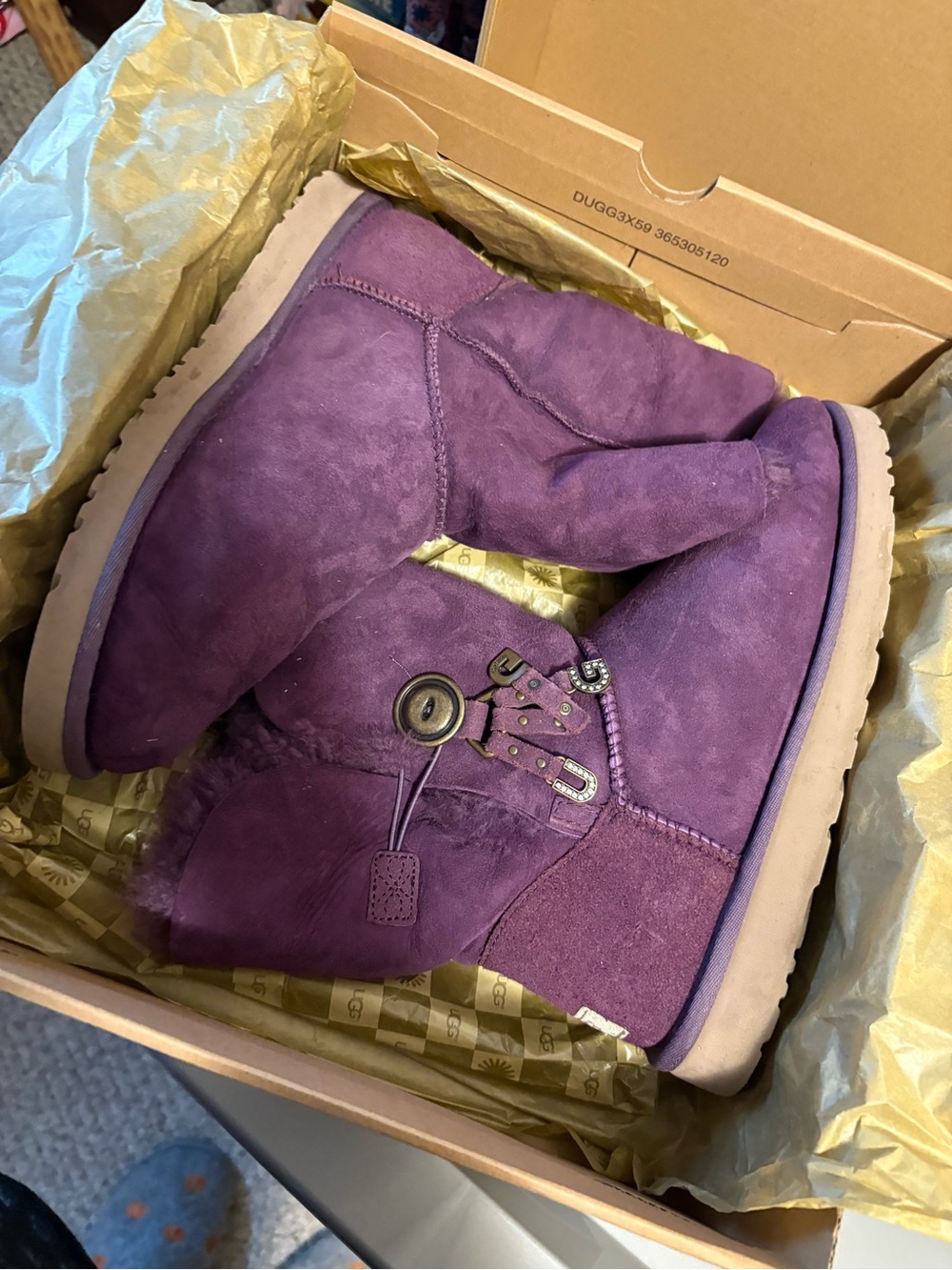 UGG Women's Purple Suede Ankle Boots with Buckle Detail